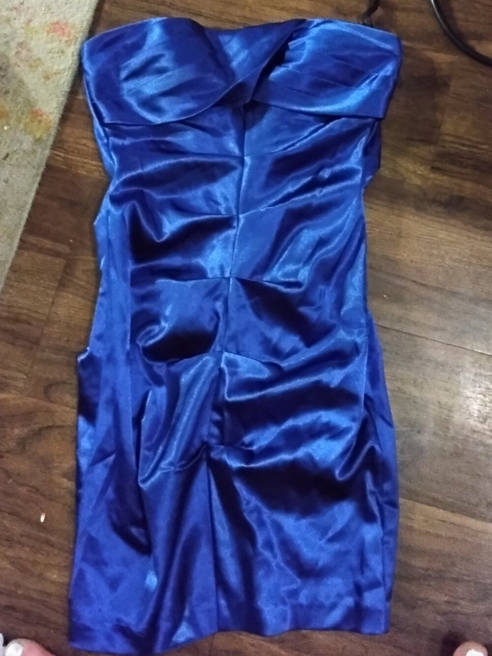 New blue strapless ruched dress